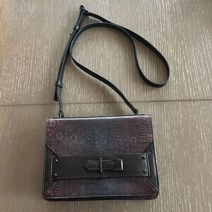 10 Crosby By Derek Lam 100% Cow Leather Purple Black Over Flap Crossbody Bag EUC